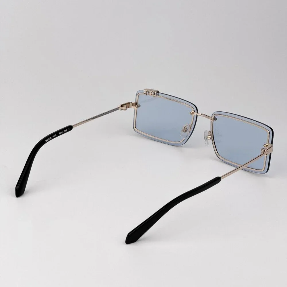 Off-White TAMPA Men Sunglasses Gold Blue Rectangular Frame | Model OERI13N 7640